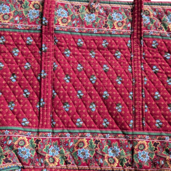 Vera Bradley Provincial Red Floral Quilted Tote Bag EUC Cotton Purse - Picture 7 of 11